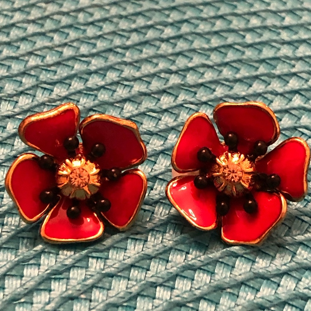 Red, Gold & Black Clip-On Enamel Earrings